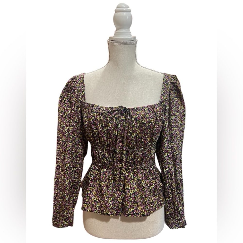 J. CREW x Liberty of London Busy Izzy Top Square Neck Peplum Top Cotton Size 6